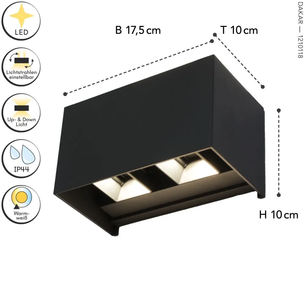 Eco-Light LED Wandlampe außen Aluminium Up Down IP54 B:17,3 cm* Led Außenleuchten|Fassadenstrahler