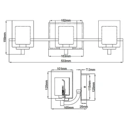 Hot Elstead LED Wandlampe Badezimmer Metall Glas B: 53,3 cm IP44 3000 K