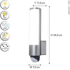 Hot Eco-Light LED Wandlampe Bewegungssensor Edelstahl H:34,5 cm 16 W
