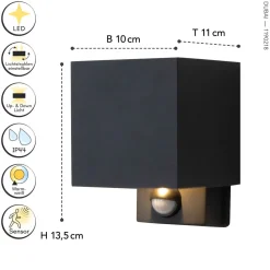 New Eco-Light LED Wandlampe Bewegungssensor Anthrazit Up Down IP54