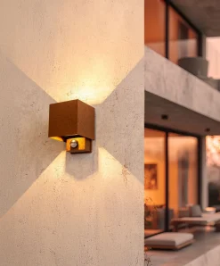 Eco-Light LED Wandlampe Bewegungssensor Rostbraun Up Down IP54* Metall Lampen|Led Außenleuchten