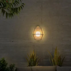 Newgarden LED Wandlampe kabellos IP54 H: 24,5 cm Rattan außen Dimmer* Metall Lampen|Feuchtraumleuchten