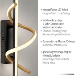 Just Light LED Wandlampe Metall dimmbar 3000 K Schwarz Messing* Led Lampen|Wandleuchten