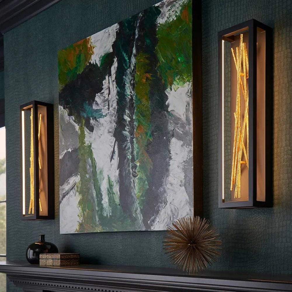 Elstead LED Wandlampe Metall H: 61 cm in Schwarz Gold eckig* Led Lampen|Wandleuchten