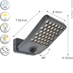 Eco-Light LED Wandlampe mit Bewegungsmelder 4000 K IP54 flexibel* Metall Lampen|Led Außenleuchten