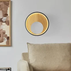 Sale Searchlight LED Wandlampe rund Ø 30 cm Schwarz Braun 3000 K