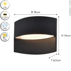 Eco-Light LED Wandlampe Schwarz Aluminium B:18 cm IP54 3000 K* Metall Lampen|Led Außenleuchten