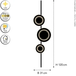 Best Eco-Light LED Wandlampe Schwarz H:120 cm 1008 lm 3000 K dimmbar
