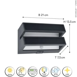 Hot Eco-Light LED Wandlampe Solar Bewegungsmelder IP54 600 lm dimmbar