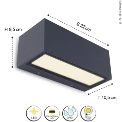 Eco-Light LED Wandlampe Up Down Aluminium Anthrazit 3000 K IP54* Metall Lampen|Led Außenleuchten