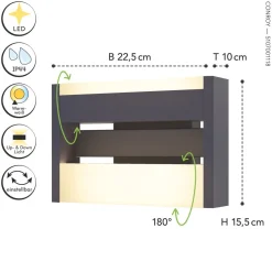 Best Eco-Light LED Wandleuchte Aluminium Anthrazit B:22,5 cm IP44 18 W