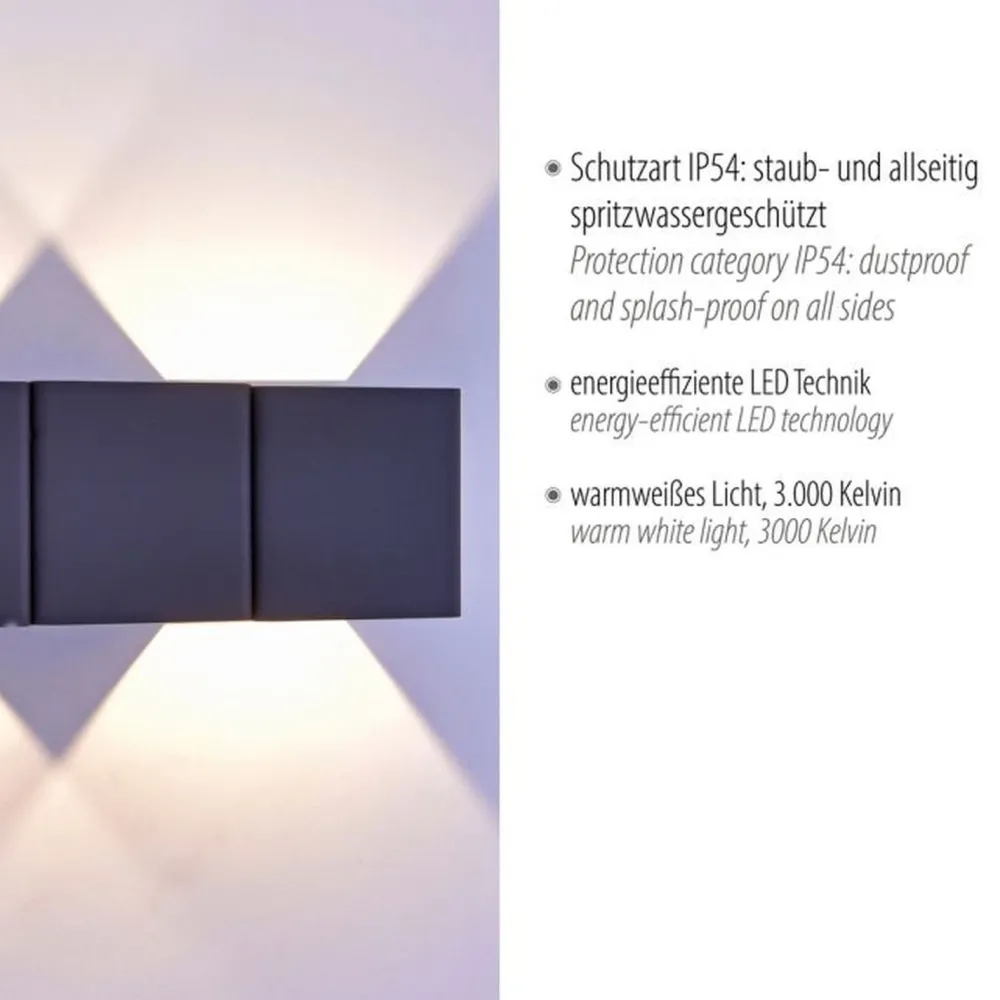 Best Paul Neuhaus LED Wandleuchte außen Aluminium IP54 22,5 cm Anthrazit