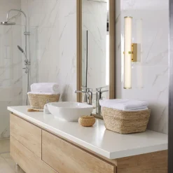 Online Searchlight LED Wandleuchte Bad 63 cm IP44 Glas Metall in Gold