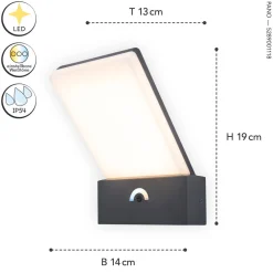 Eco-Light LED Wandleuchte Bewegungssensor IP54 T:14 cm Anthrazit* Metall Lampen|Led Außenleuchten