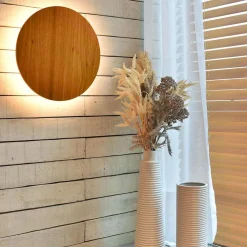 Elstead LED Wandleuchte Holz Furnier Teak D: 25 cm rund 3000 K warmweiß* Flurlampen|Wohnzimmerlampen