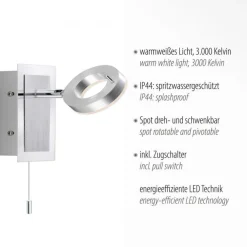 Paul Neuhaus LED Wandstrahler Zugschalter IP44 flexibel in Aluminium* Wandleuchten|Flurlampen