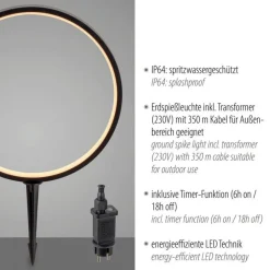 Online Just Light LED Wegeleuchte mit Erdspieß 48 cm IP65 3000 K Schwarz