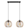 New Belis Längliche Hängelampe Holz Metall E27 2-flammig L:60 cm