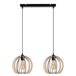 New Belis Längliche Hängelampe Holz Metall E27 2-flammig L:60 cm