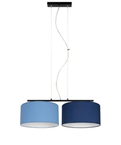 Belis Längliche Hängelampe Stoff Schwarz Blau E27 L:70 cm