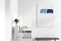 Belis Längliche Hängelampe Stoff Schwarz Blau E27 L:70 cm