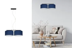 Belis Längliche Hängeleuchte 2-flammig Stoff Schwarz Blau E27* Wohnzimmerlampen|Stofflampen