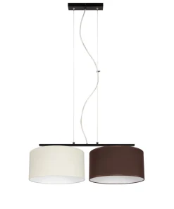 Outlet Belis Längliche Hängeleuchte 2-flammig Stoff Ecru Braun E27