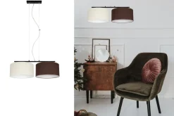 Outlet Belis Längliche Hängeleuchte 2-flammig Stoff Ecru Braun E27