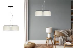 New Belis Längliche Hängeleuchte 2-flammig Stoff Schwarz Ecru E27