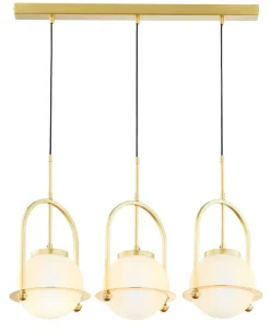 Jupiter Längliche Pendelleuchte E27 Glas Messing 3-flammig 66 cm* Hängelampen|Bürolampen