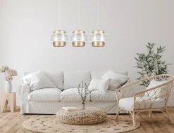 Belis Längliche Pendelleuchte Stoff Metall E27 3-flmg 75 cm* Hängelampen|Bürolampen