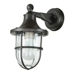 Outlet Lido Maritime Außenlampe Schwarz antik IP64 E27 Riffelglas Messing