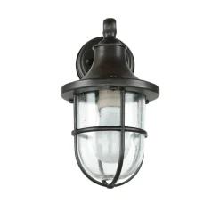 Outlet Lido Maritime Außenlampe Schwarz antik IP64 E27 Riffelglas Messing