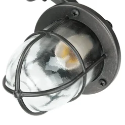 Outlet Lido Maritime Außenlampe Schwarz antik IP64 E27 Riffelglas Messing