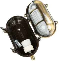 Lido Messing Schiffsleuchte oval IP64 Maritim Riffelglas* Rustikale Lampen|Metall Lampen