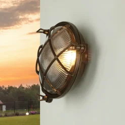 Sale Lido Messinglampe außen Maritim Ø 21 cm Schwarz antik IP64