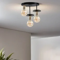 Online Keter Metall Deckenleuchte Schwarz Gold Holz Ø30cm Retro