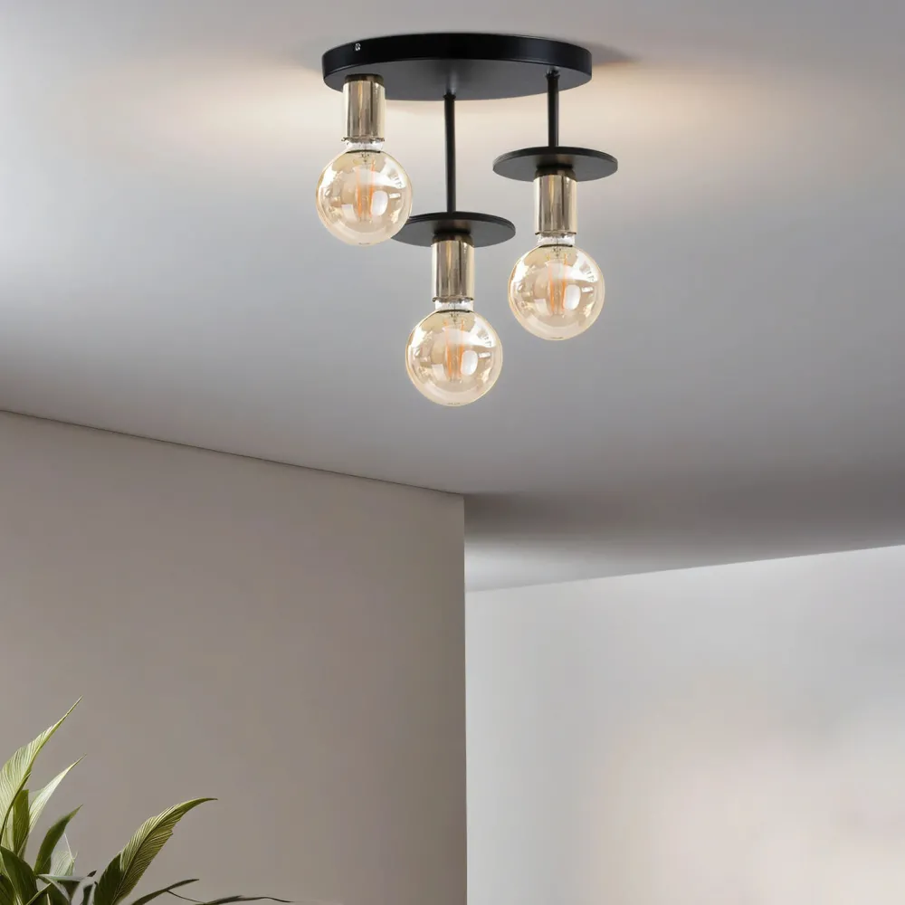 Online Keter Metall Deckenleuchte Schwarz Gold Holz Ø30cm Retro