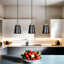 Online Emibig Metall Hängelampe Schwarz Metall Holz Esstisch