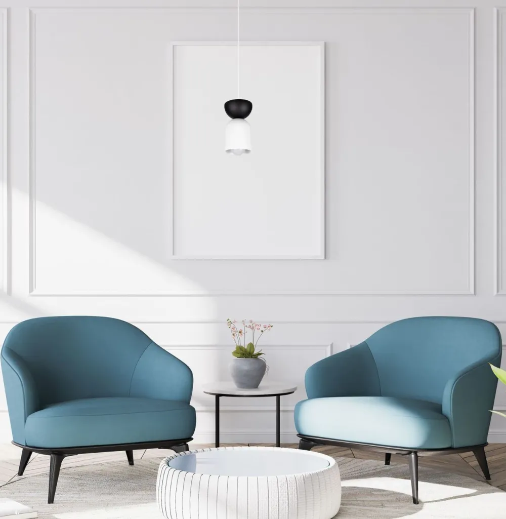 Discount Belis Minimalistische Hängelampe Weiß Schwarz E27 Ø11 cm rund