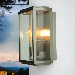 Searchlight Moderne eckige Außenwandleuchte E27 Silber satiniert* Außenwandleuchten|Metall Lampen