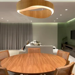 Elstead Moderne Hängelampe LED rund Ø 80 cm groß Teak Holz Furnier* Hängelampen|Bürolampen