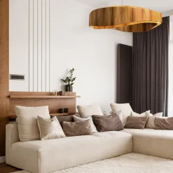 Elstead Moderne Hängelampe LED rund Ø 80 cm groß Teak Holz Furnier* Hängelampen|Bürolampen