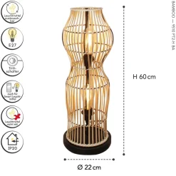 Online Eco-Light Moderne Stehlampe Bambus Natur Schwarz E27 60 cm 2-flmg