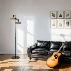 Hot Sigma Moderne Stehlampe Schwarz Metall Holz Lesen 160 cm groß