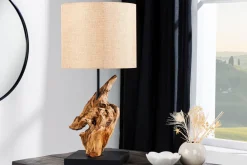 Invicta Interior Moderne Tischleuchte blendarm Stoff Holz E27 58 cm groß* Tischlampen|Schlafzimmer Lampen