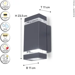Eco-Light Moderne Wandlampe Up Down Anthrazit IP44 GU10 B:11 cm* Moderne Außenleuchten|Außenwandleuchten
