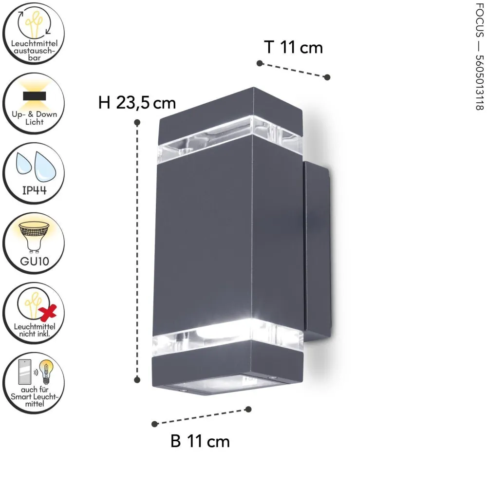 Eco-Light Moderne Wandlampe Up Down Anthrazit IP44 GU10 B:11 cm* Moderne Außenleuchten|Außenwandleuchten