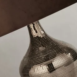 Searchlight Nachttischlampe Braun E27 53,5 cm Ø 30 cm Glas Wildleder* Wohnzimmerlampen|Schlafzimmer Lampen