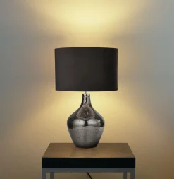 Searchlight Nachttischlampe Braun E27 53,5 cm Ø 30 cm Glas Wildleder* Wohnzimmerlampen|Schlafzimmer Lampen